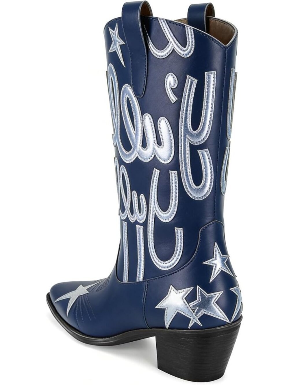 Women’s Navy Blue Mid Calf Western Pull On Cowgirl Boots with Star Embroidery - Picture 7 of 7